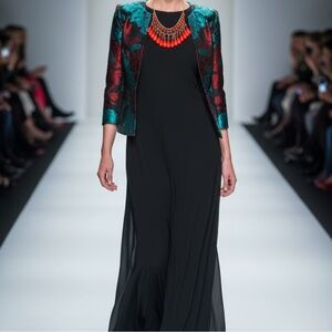 Bold Red Teardrop Bib Necklace Gold Tone Statement Fashion Jewelry